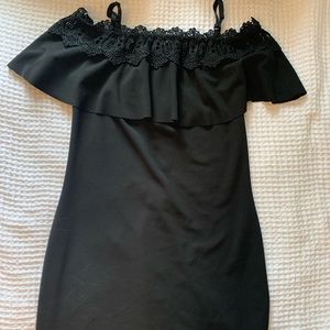 Black off shoulder mini dress